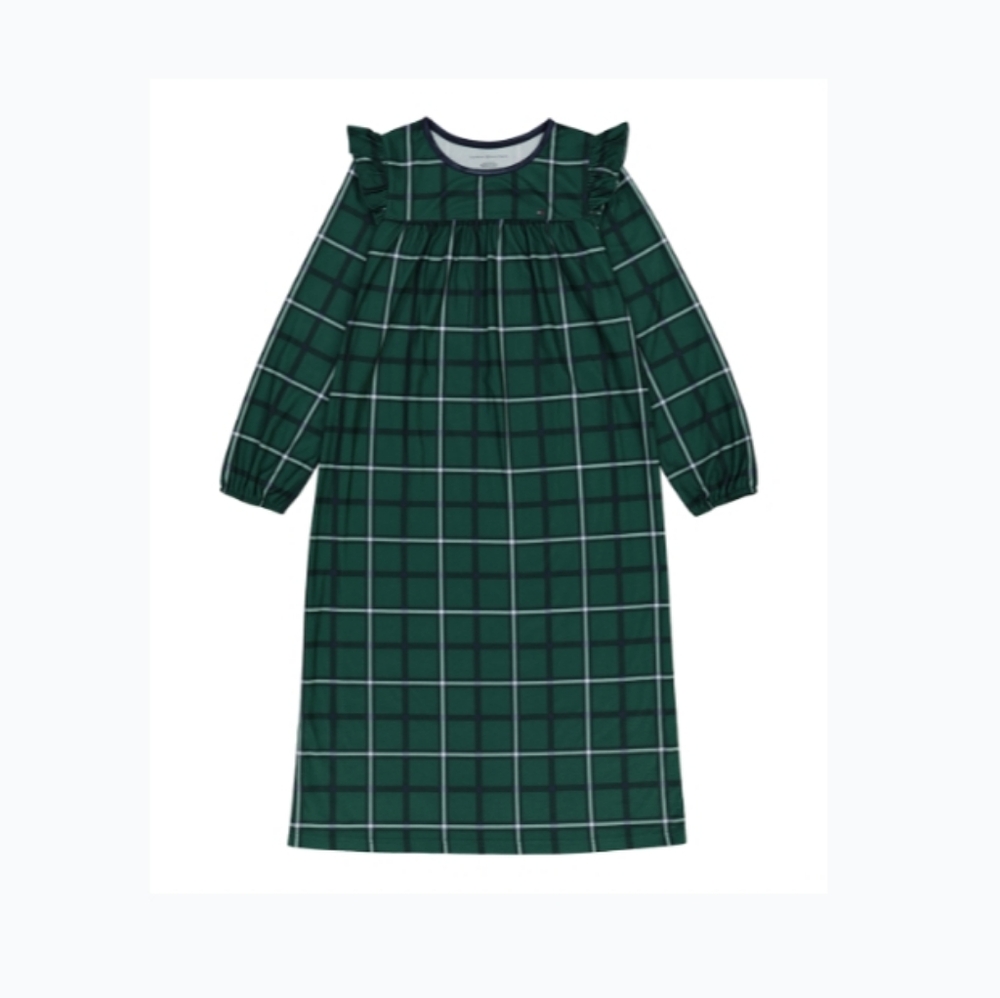#605 Tommy Hilfiger girls botanical green plaid angle sleeve nightgown size 3T